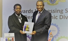 Honourable Minister of Economic Planning and Development, Prince Hlangusempi launching the Demographic Dividend report together with the UNFPA Assistant Representative, Ms. Margaret Thwala-Tembe ©UNFPA 2017